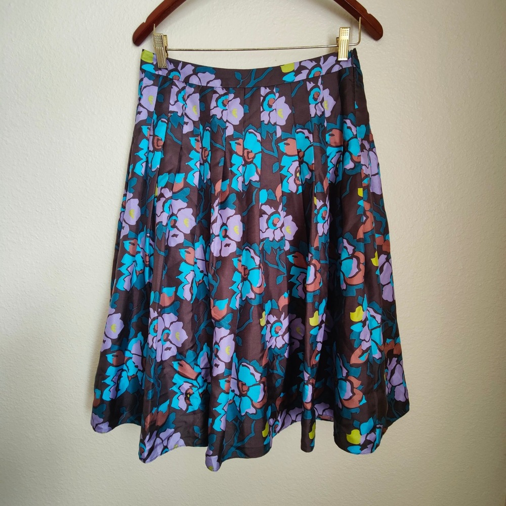 VTG Saks Fifth Avenue 100% Silk Pleated Floral Midi Skirt USA Fairy Whimsy 2